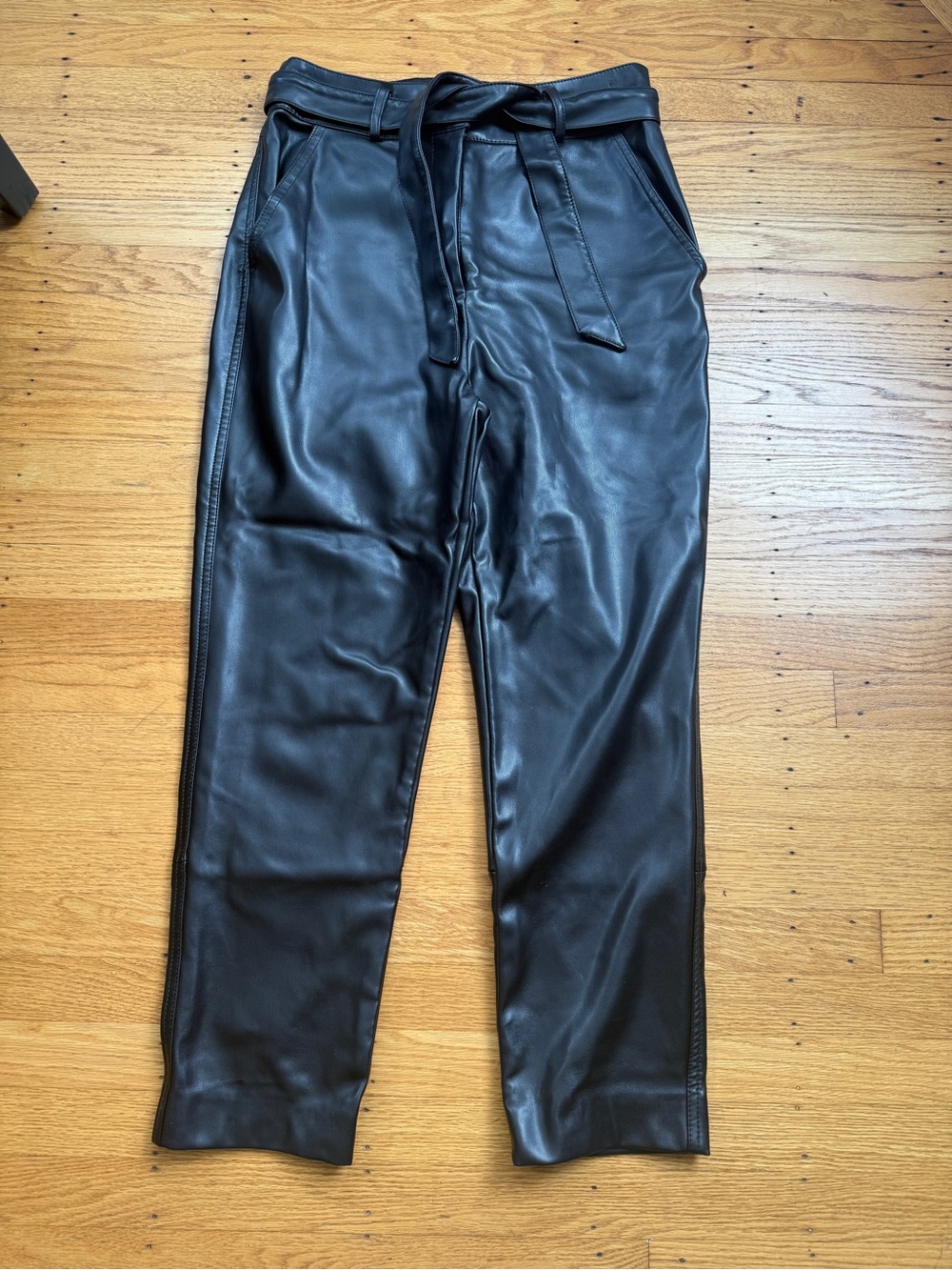 Black Faux Leather Tie-Waist Pants